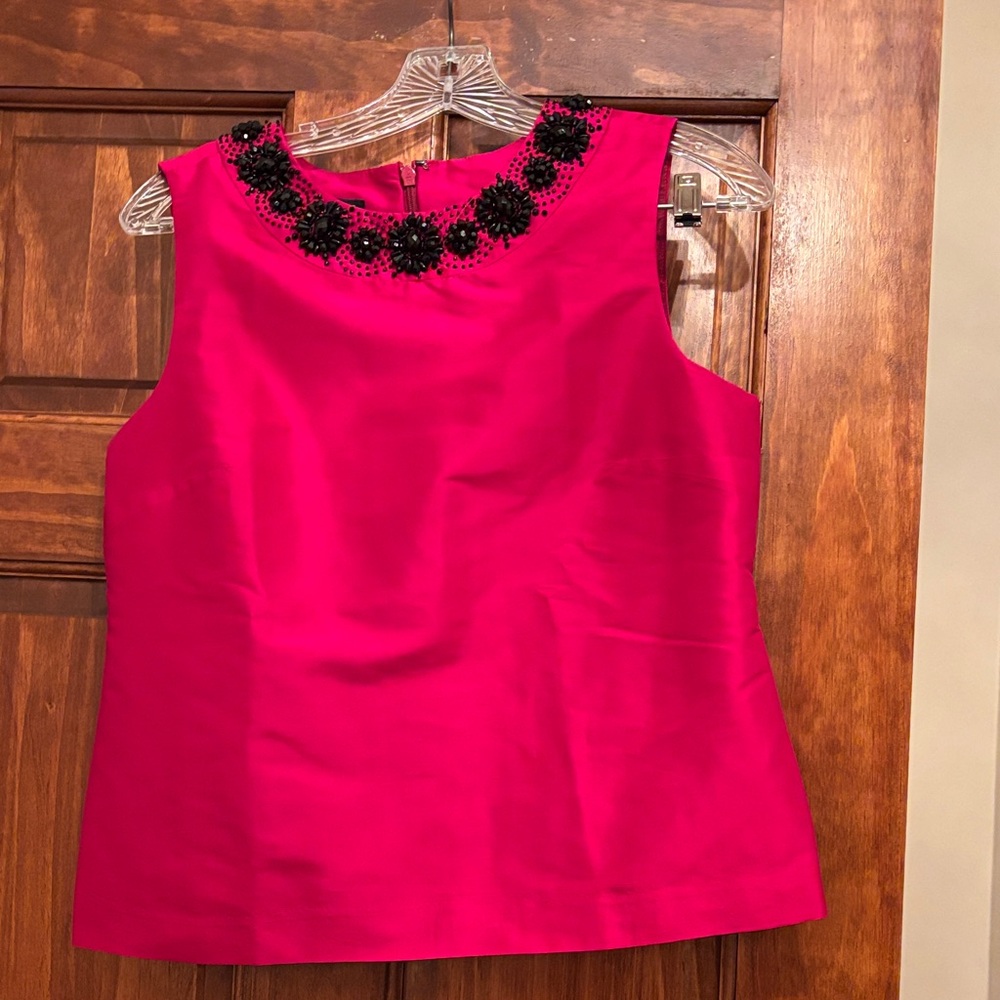Talbots Fuchsia Sleeveless Blouse with Black Floral Accents